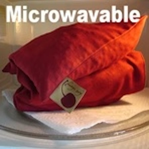 Hot Cherry Triple Square Pillow in Natural Denim