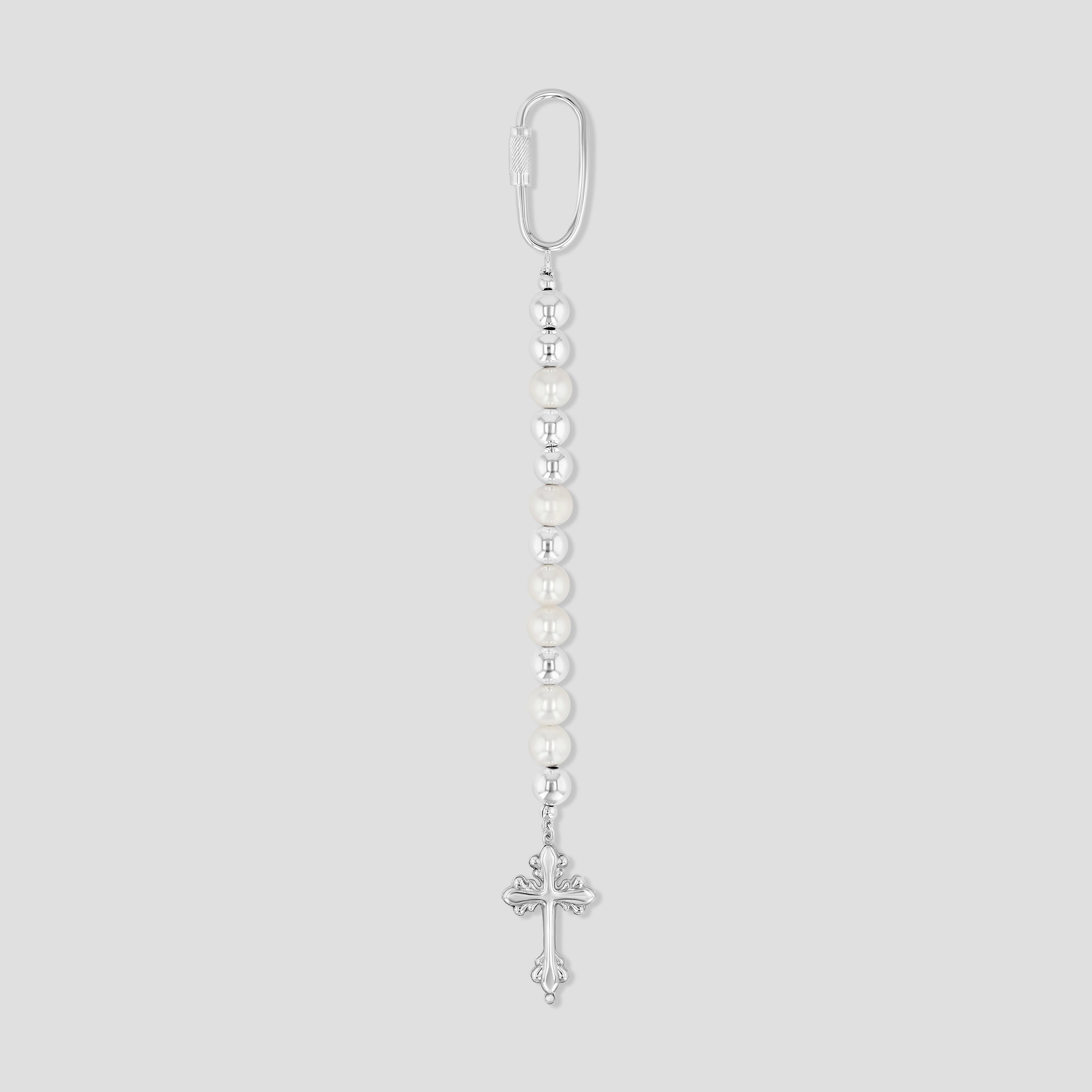 Pearl Cross Silver Key Clip