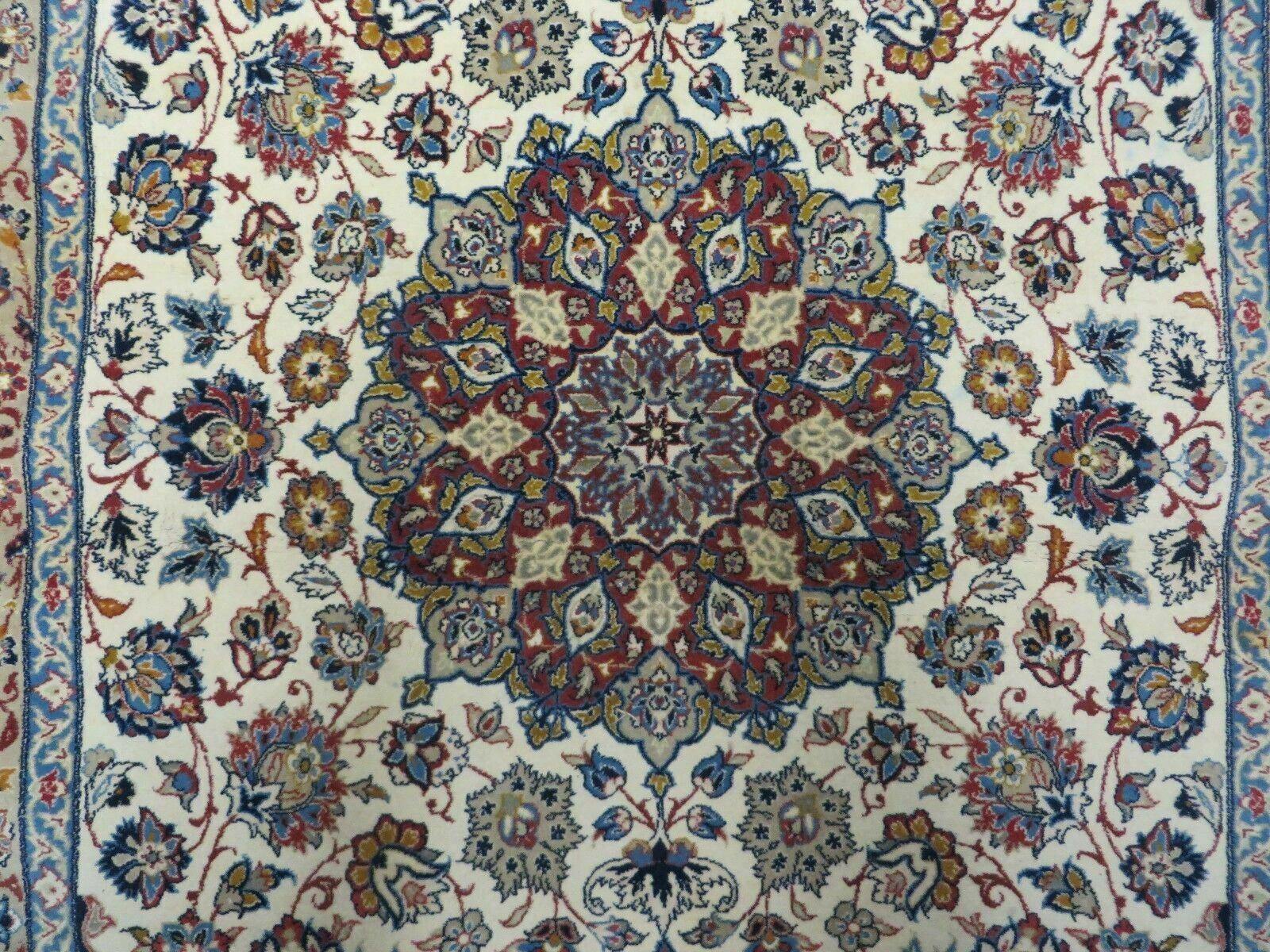 Persian Isfahan Rug 3x6, Fine 650 KPSI, Hand Knotted, Ivory