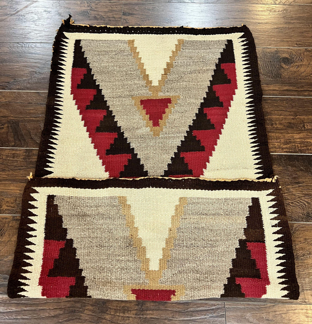 Antique Navajo Rug 2x4, Collectible Native American Wool Handmade Rug, Ivory Black Red Gray, Vintage Navajo Textile