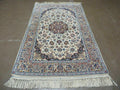 Persian Isfahan Rug 3x6, Fine 650 KPSI, Hand Knotted, Ivory