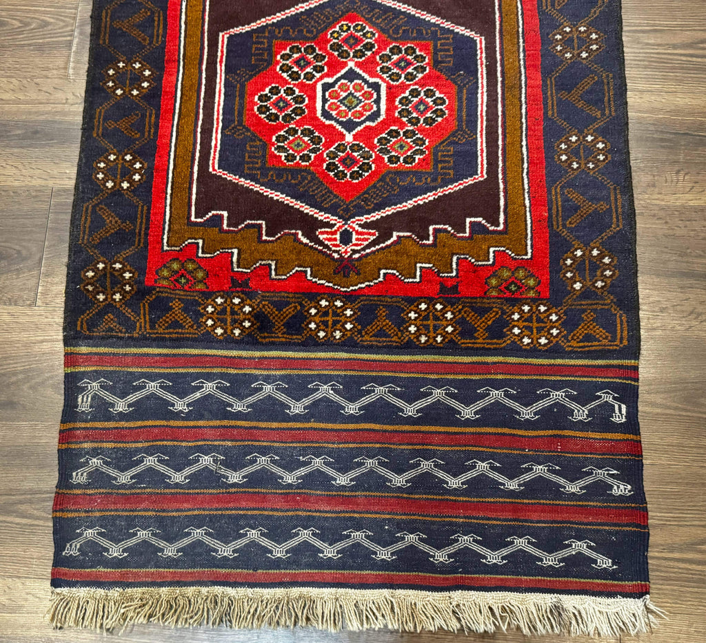 Afghan Rug 3x5, Tribal, Navy Blue, Wool, Handmade, Geometric, Rustic