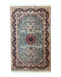 Indo Persian Kerman Rug 3x5, Light Blue, Floral Medallion