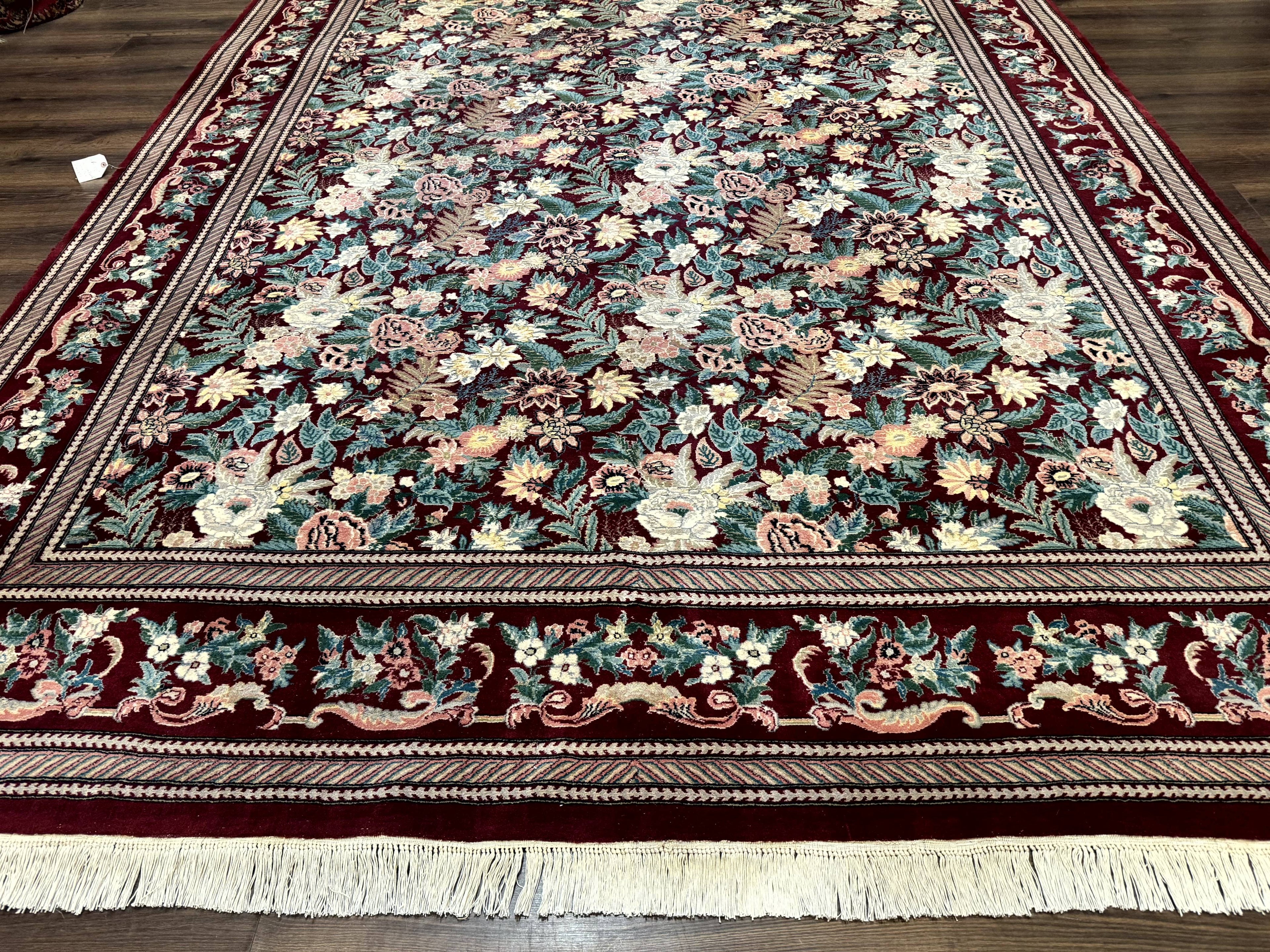 Pakistani Rug 9x12 William Morris Maroon Vintage Floral Wool