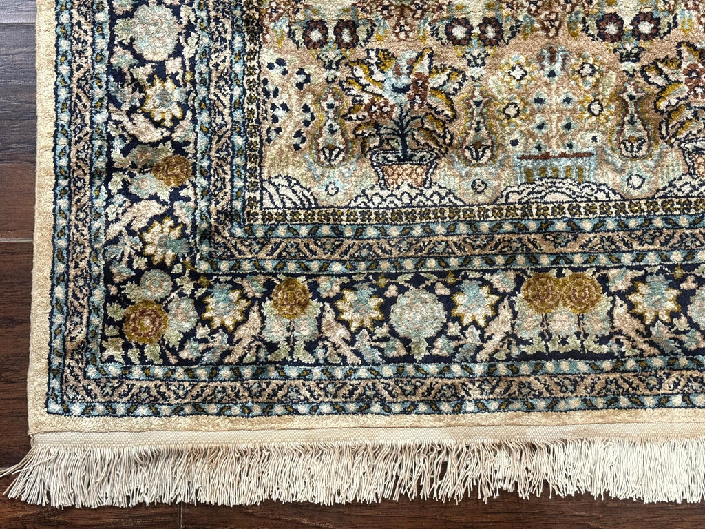 Silk Indian Kashmiri Rug 3x4, Very Fine 400 KPSI, Silk Prayer Rug, Handmade