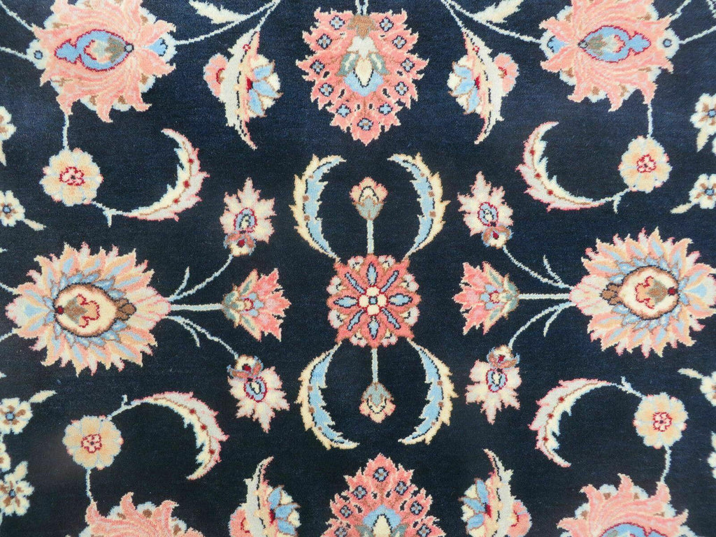 Large Indo Persian Rug 10x14, Wool Hand-Knotted Carpet, Navy Blue Ivory
