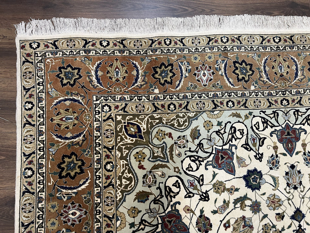 Wonderful Persian Tabriz Rug 7x10, Floral Medallion, Very Fine Oriental Carpet, Ivory