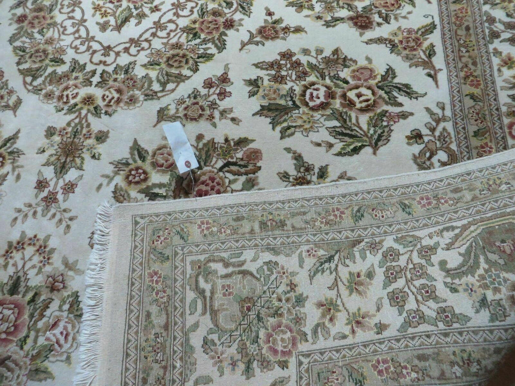 8' X 10' Handmade Chinese Floral Oriental Wool Silk Accent Rug Ivory Organic