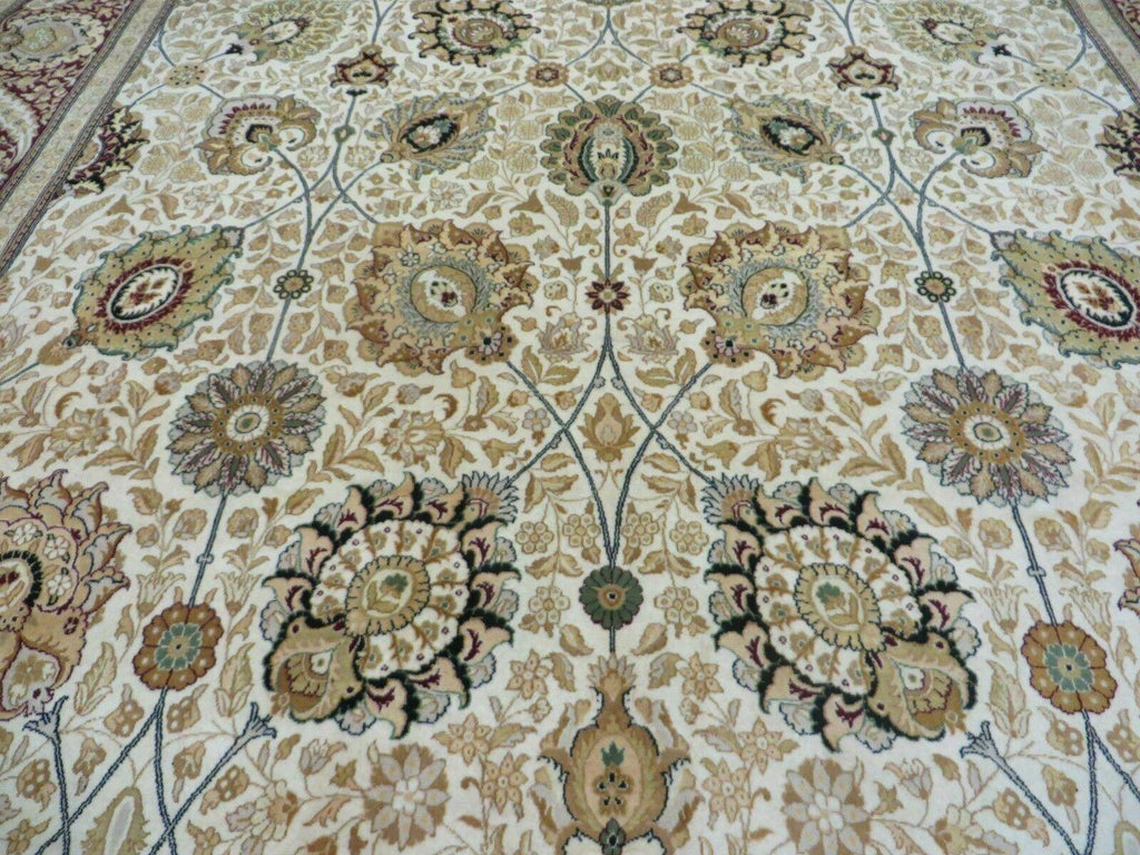 9' X 12' Vintage Handmade Wool Rug Pakistani Floral Design Nice Vegetable Dye