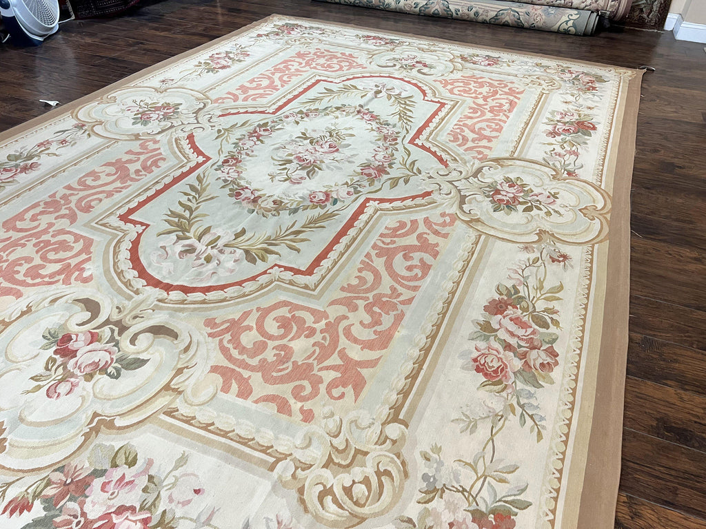 Aubusson Rug 10x14, Wool Handmade Vintage Carpet, Elegant French European Design Rug, Large Room Sized Aubusson Rug, Stark Carpet