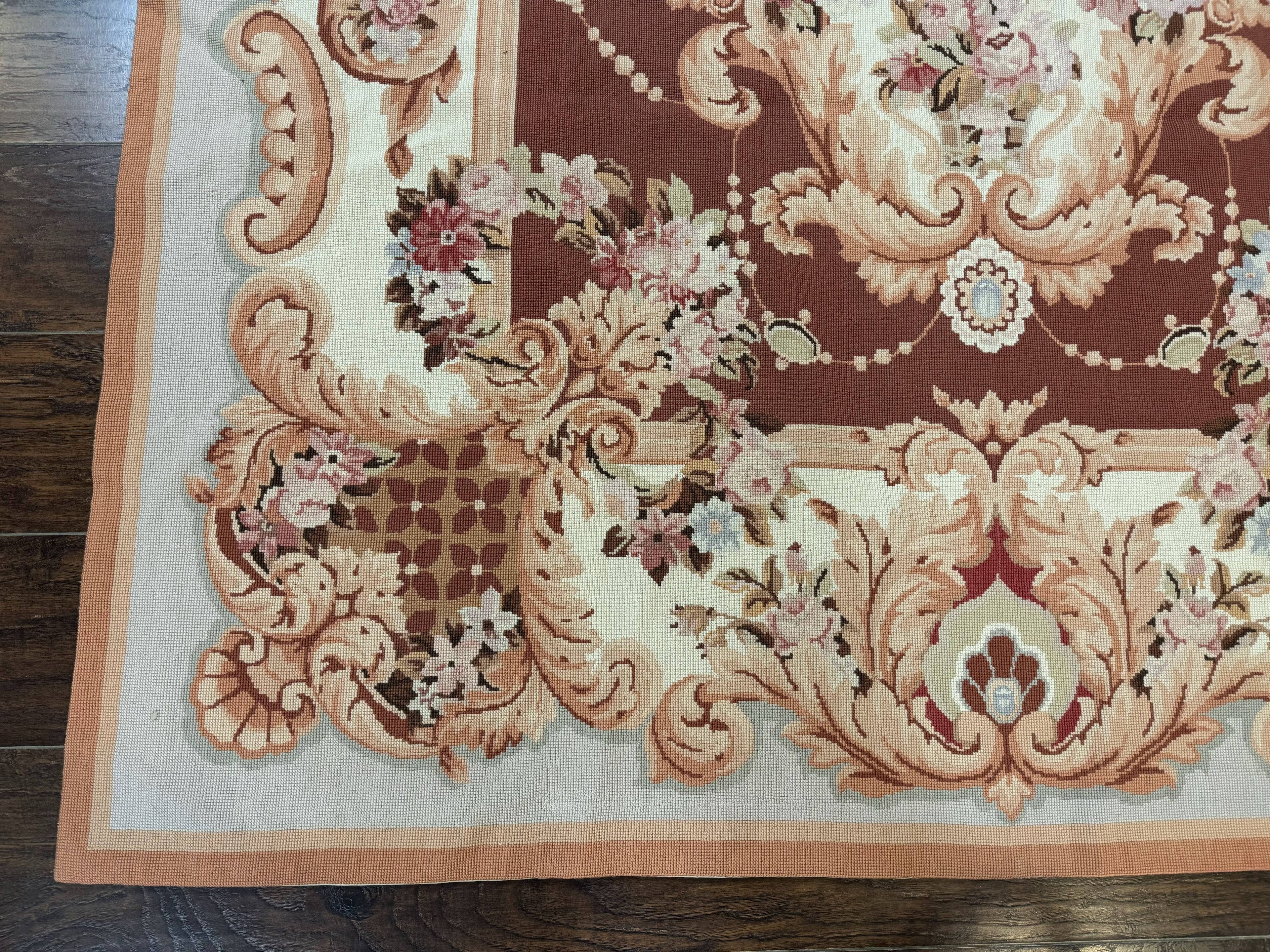Vintage Needlepoint Rug 6x9, Aubusson Rug, Flatweave Wool Elegant Carpet, Medium Size, French European Design
