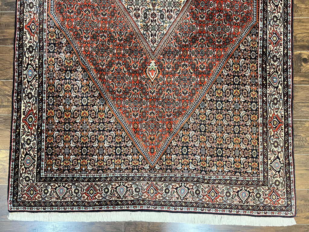 Persian Bidjar Rug 5x10, Wool Hand Knotted Vintage Carpet, Highly Detailed, Mahi Herati Pattern, 5 x 10 Oriental Rug