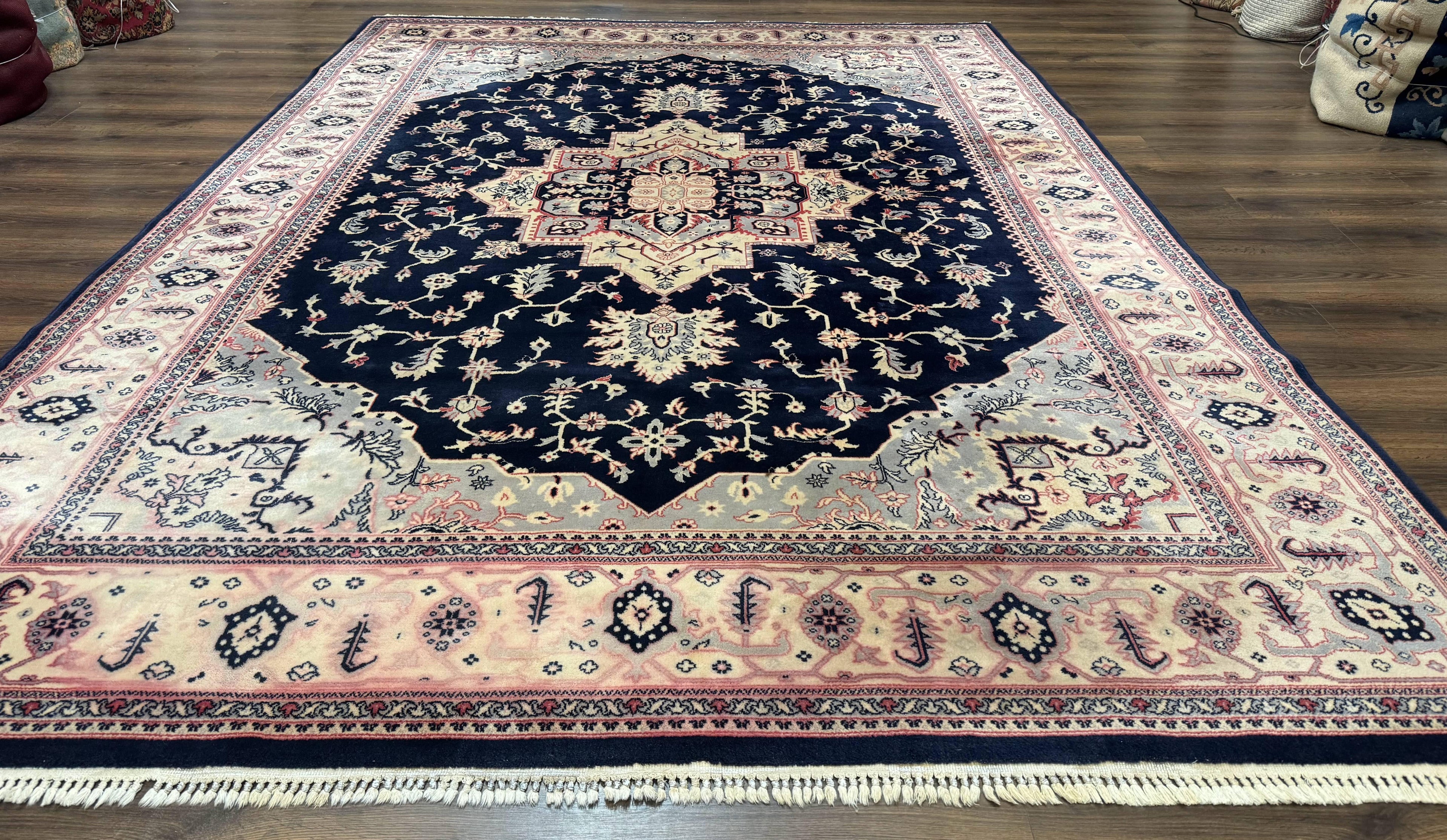 Karastan Rug 8x11 Navy Serapi, Kara Shah Rug, Navy Blue, Vintage Karastan Area Rug Wool Pile Karastan Rug