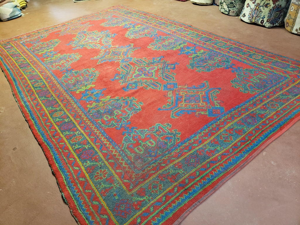 7x11 Turkish Oushak Rug, Vintage Red & Blue Oriental Carpet, Hand Knotted Wool Area Rug 7 x 11, Turkish Sparta Rug, Antique Turkish Rug Nice