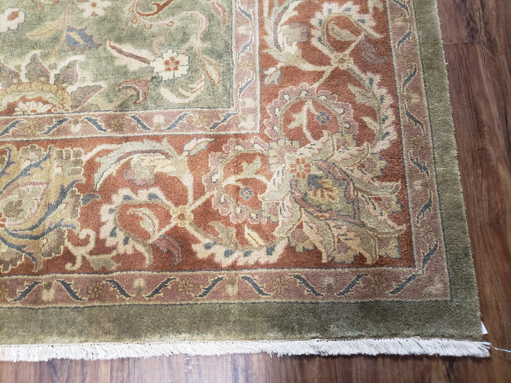 Green Indo Mahal Area Rug 9x12, Wool Hand-Knotted Carpet