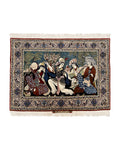 Persian Pictorial Rug 5 x 4 ft, Persian Isfahan Rug, Kork Wool on Silk Foundation, Signature from Master Weaver, Drums and Musical Instruments, Birds, Detailed