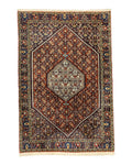Persian Bidjar Rug 4x6, Handmade Oriental Carpet, Fine Weave, Herati Mahi Pattern, Vintage, Red, 300 KPSI