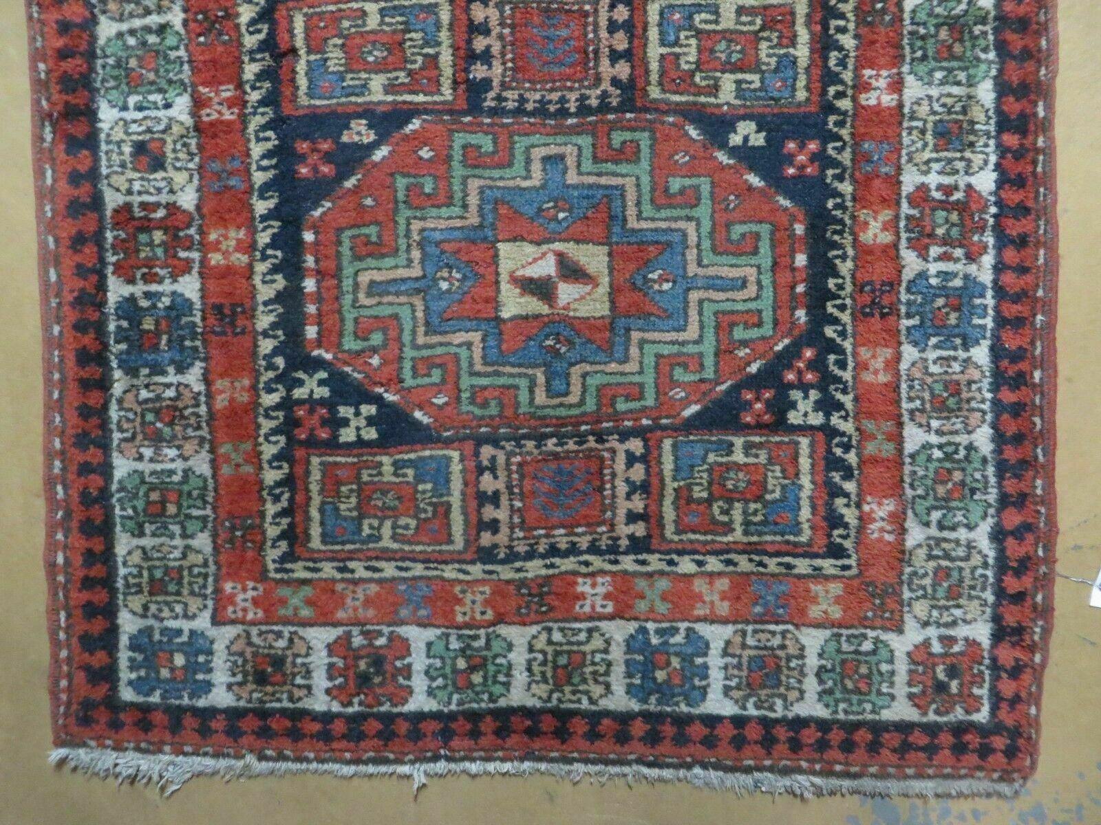 3 '4" X 10' Vintage Handmade Turkish Kazak Caucasian Wool Runner Rug Red Nice