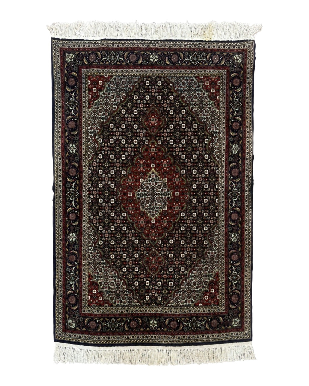 Persian Tabriz Rug 3x5, Wool on Silk Foundation, Very Fine 550 KPSI, Dark Navy Blue