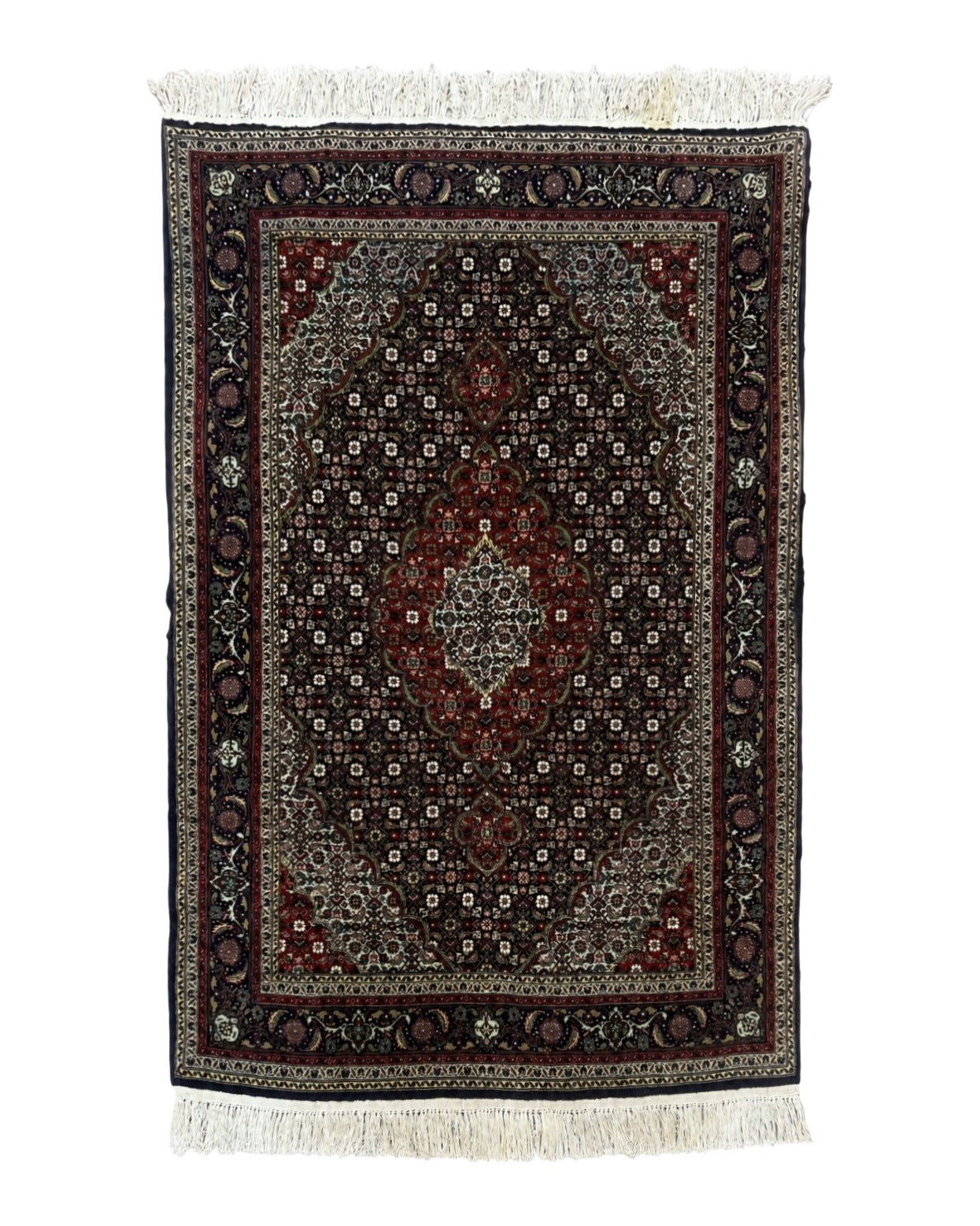 Persian Tabriz Rug 3x5, Wool on Silk Foundation, Very Fine 550 KPSI, Dark Navy Blue