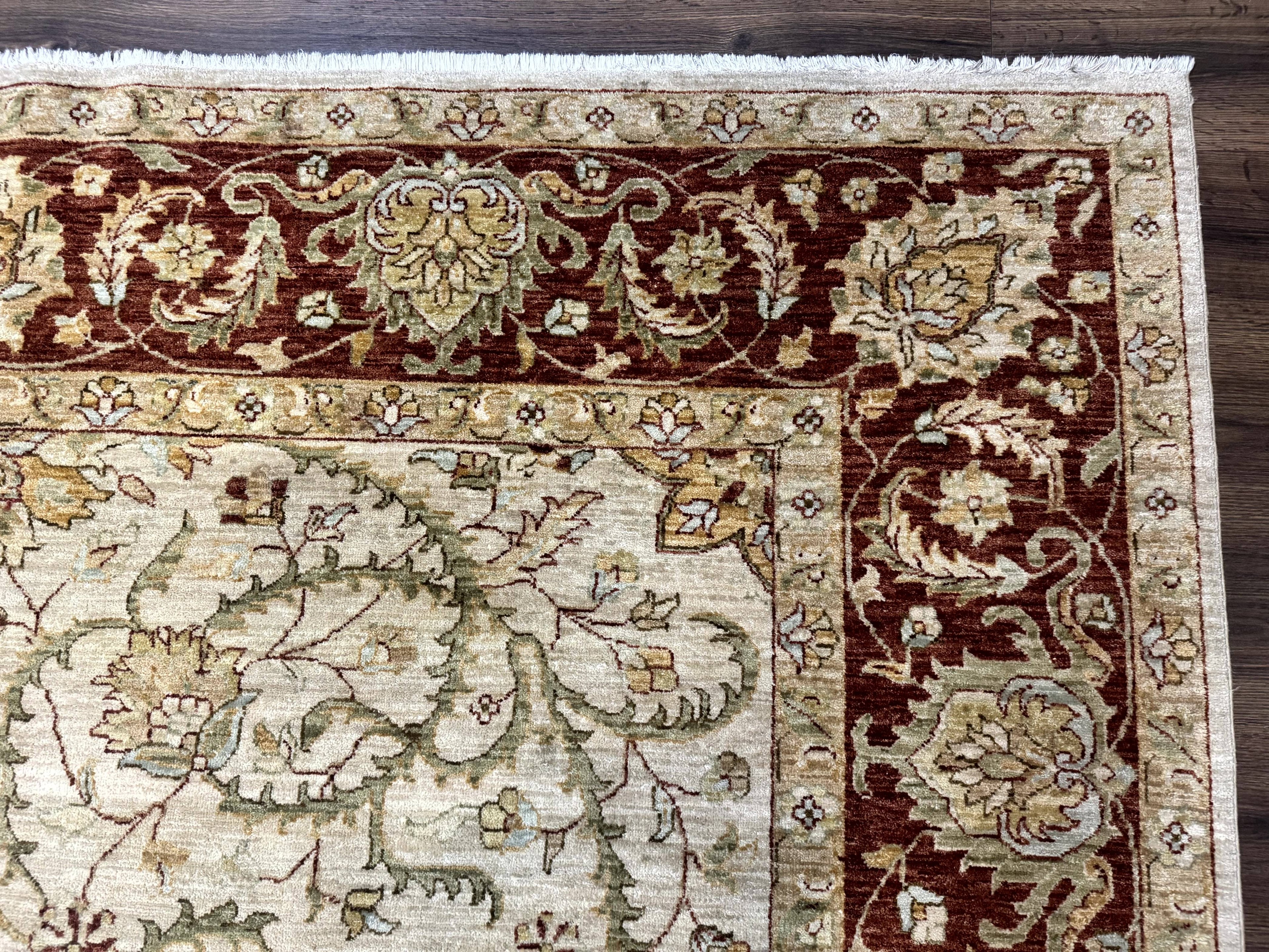 Pakistani Rug 9x12, Floral Allover Peshawar Carpet, Chobi, Beige and Rust Red, Traditional