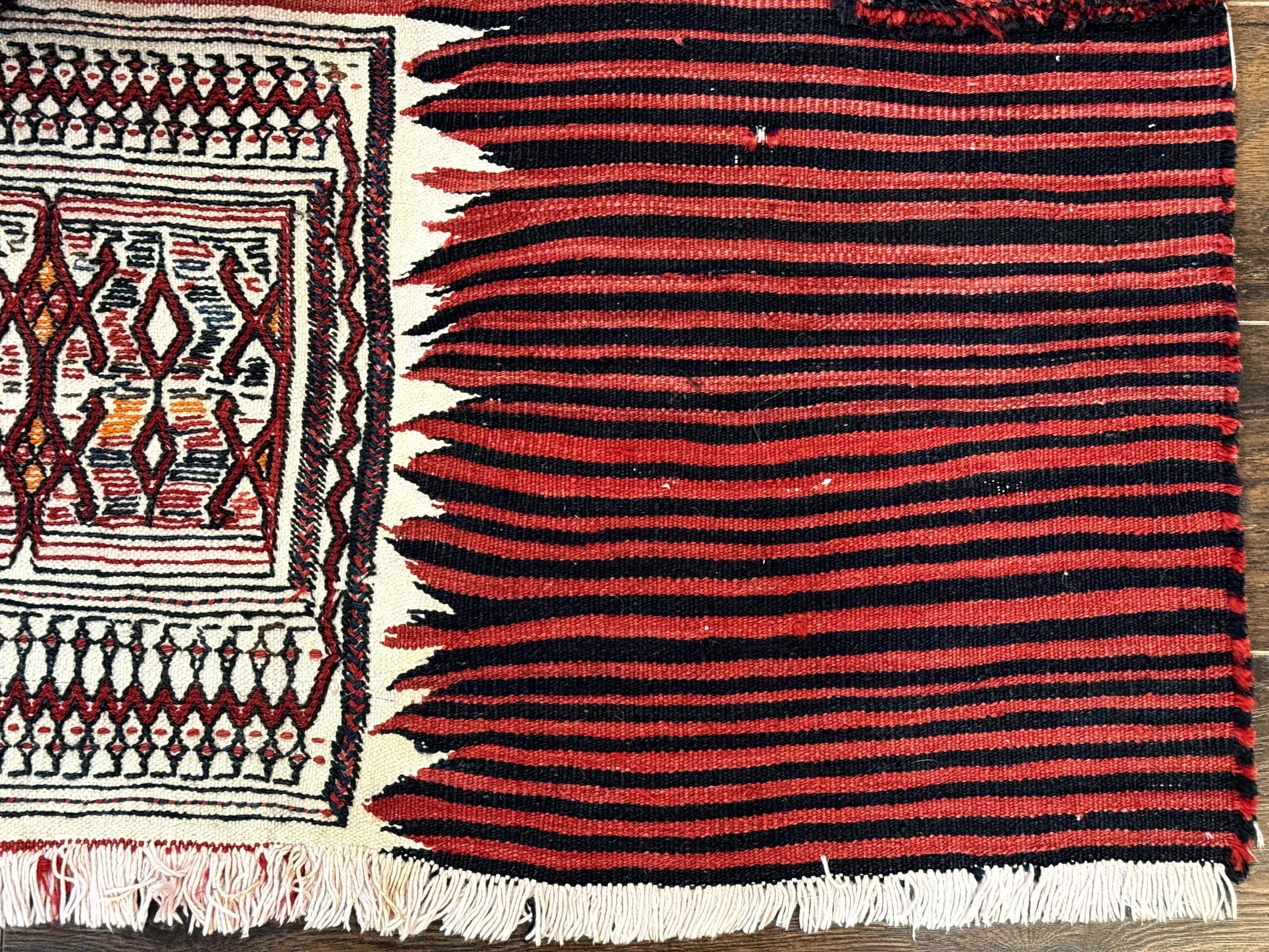 Persian Tribal Nomadic Saddle Cover Rug, Antique, Handmade, Wool, Red Ivory Black, Collectible, Shahsavan