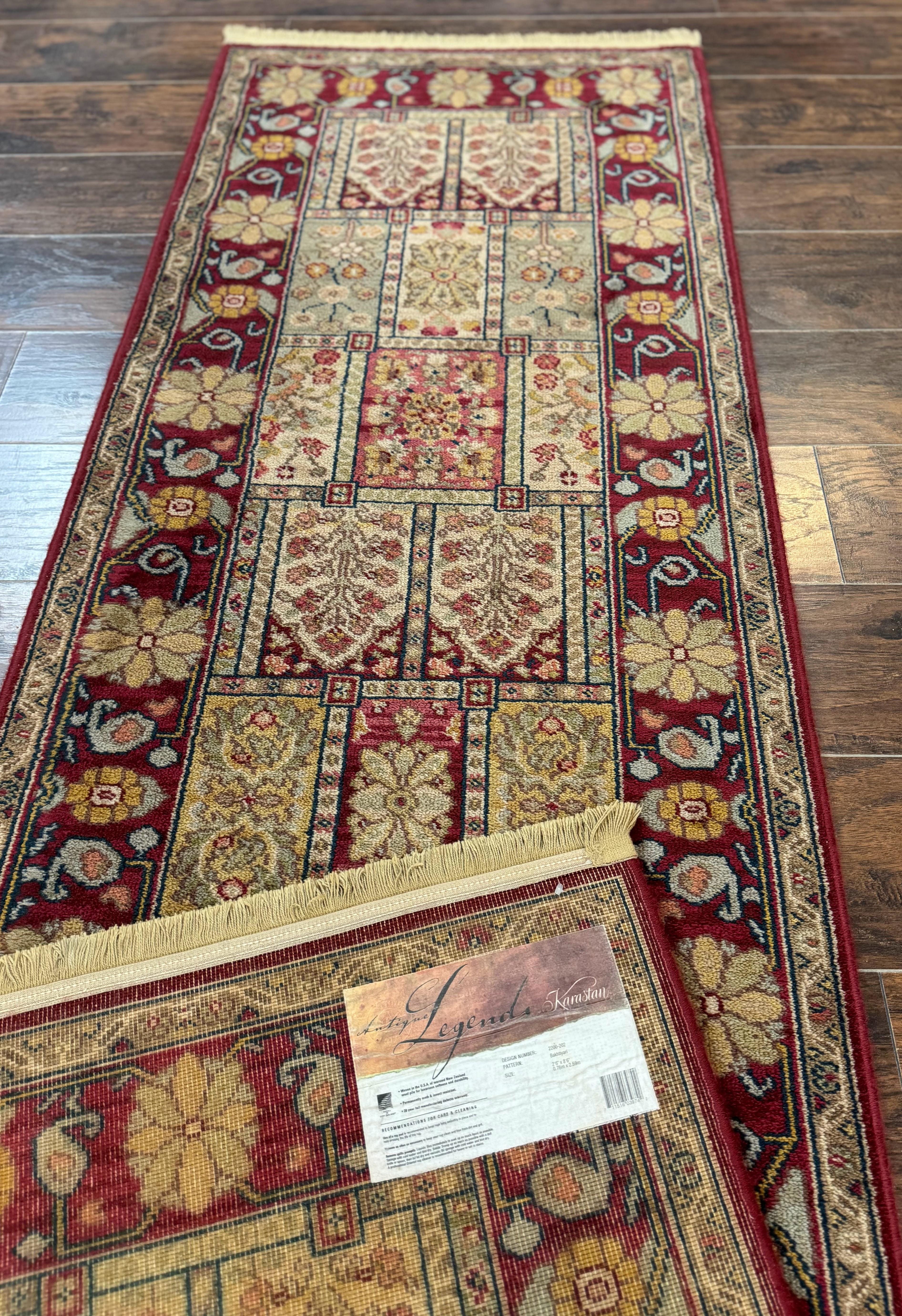 Karastan Runner Rug 2.6 x 8.6, Antique Legends Bakhtiari 2200, Vintage Wool Karastan Runner Rug, Panel Design