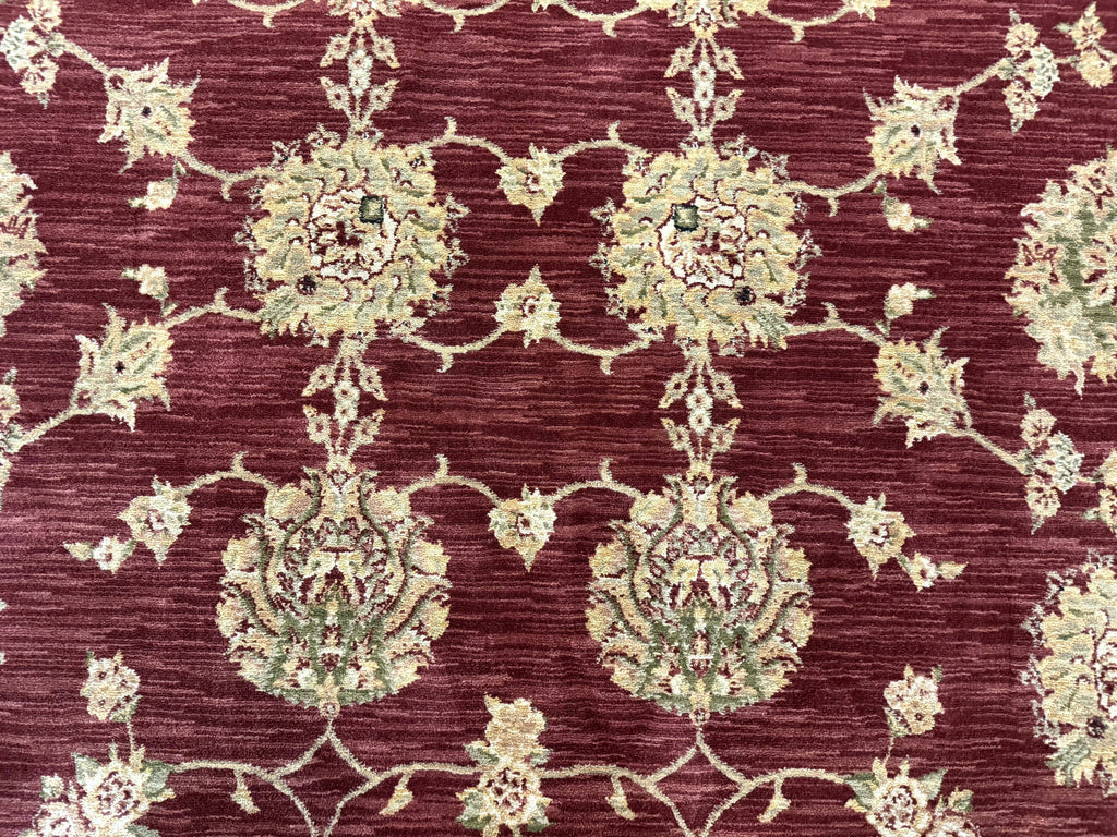Traditional Wool Oriental Rug 9x13, Large Power Loomed Carpet, Burgundy