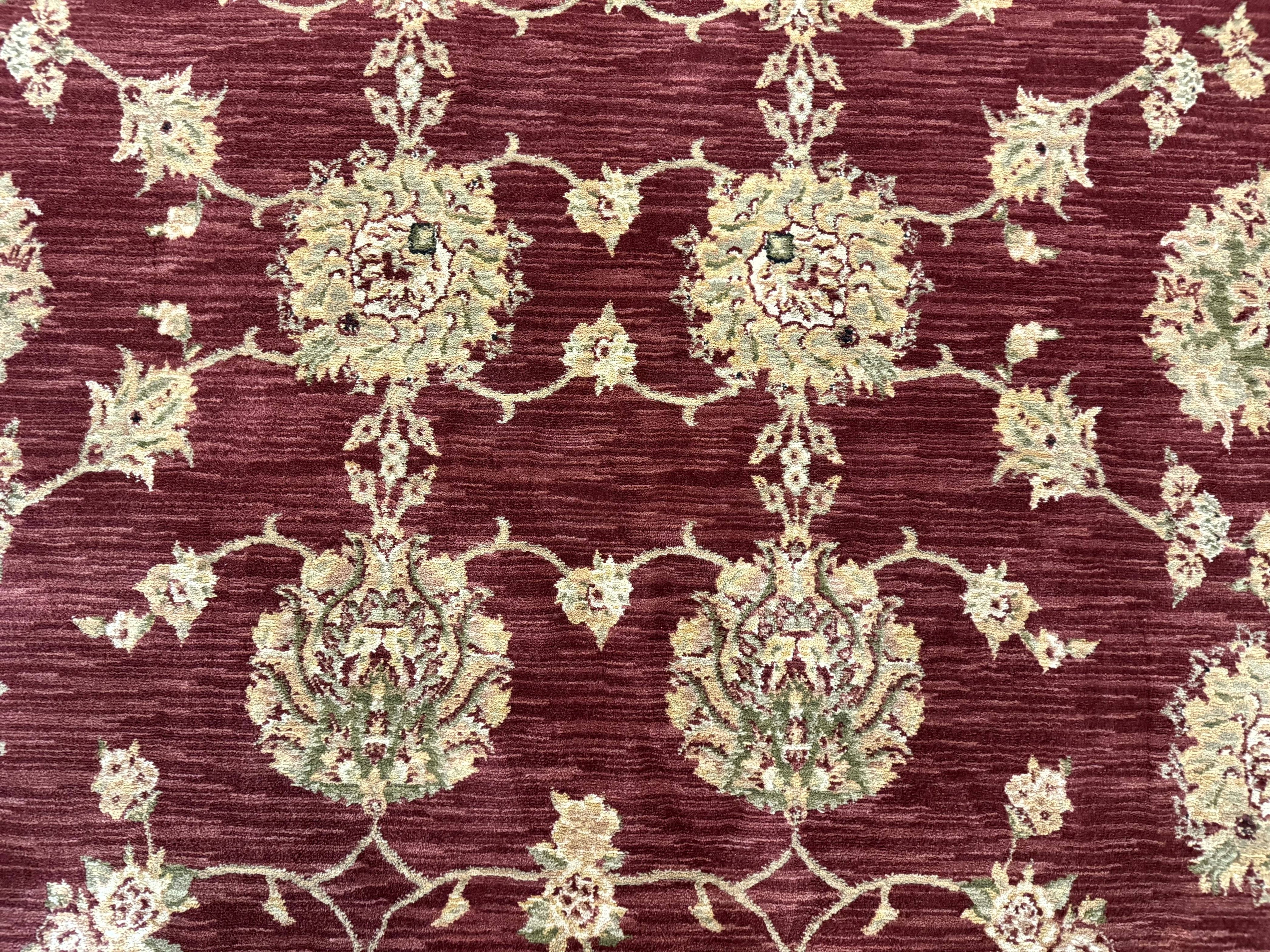Traditional Wool Oriental Rug 9x13, Large Power Loomed Carpet, Burgundy