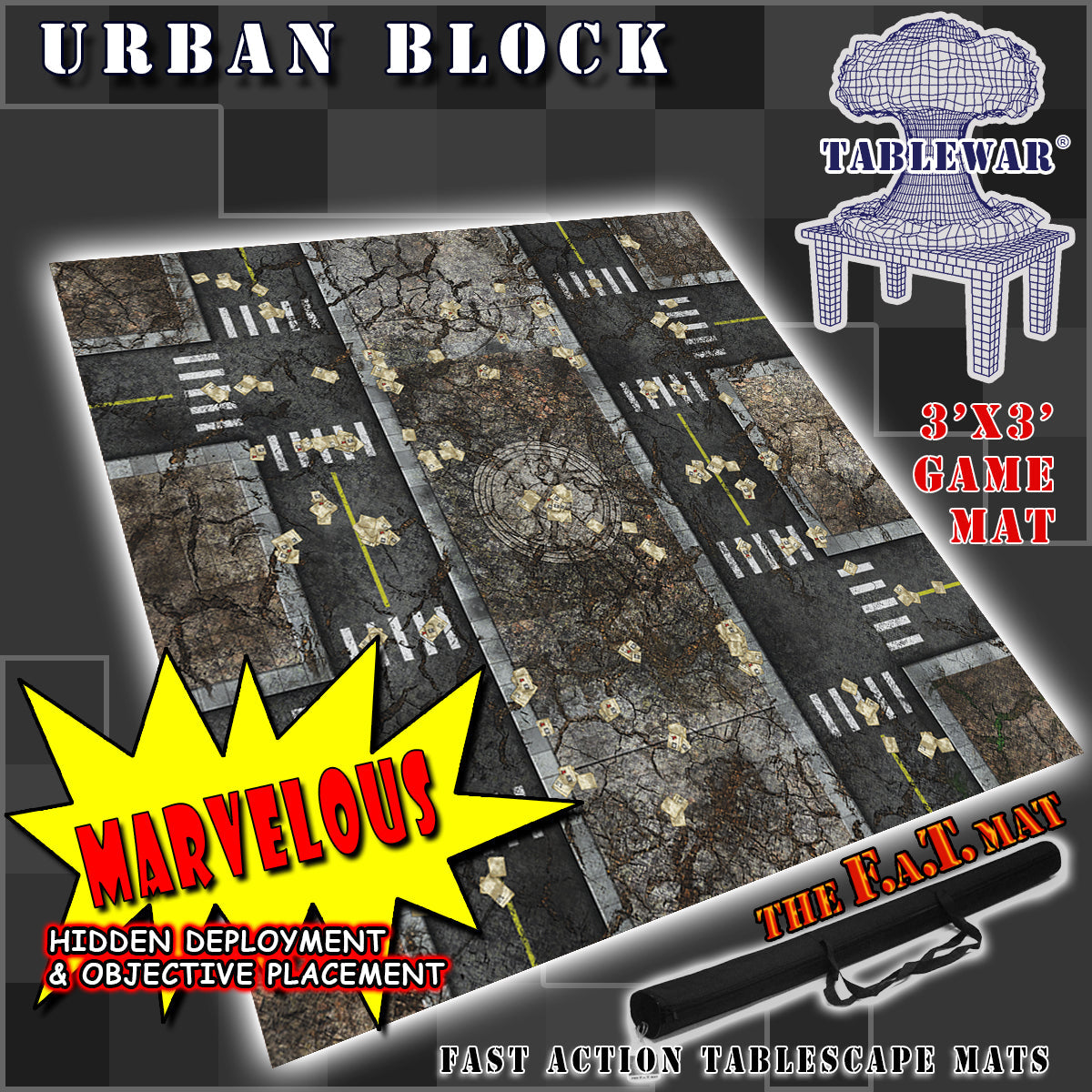 3x3 'Urban Block' F.A.T. Mat Battle Gaming Mat