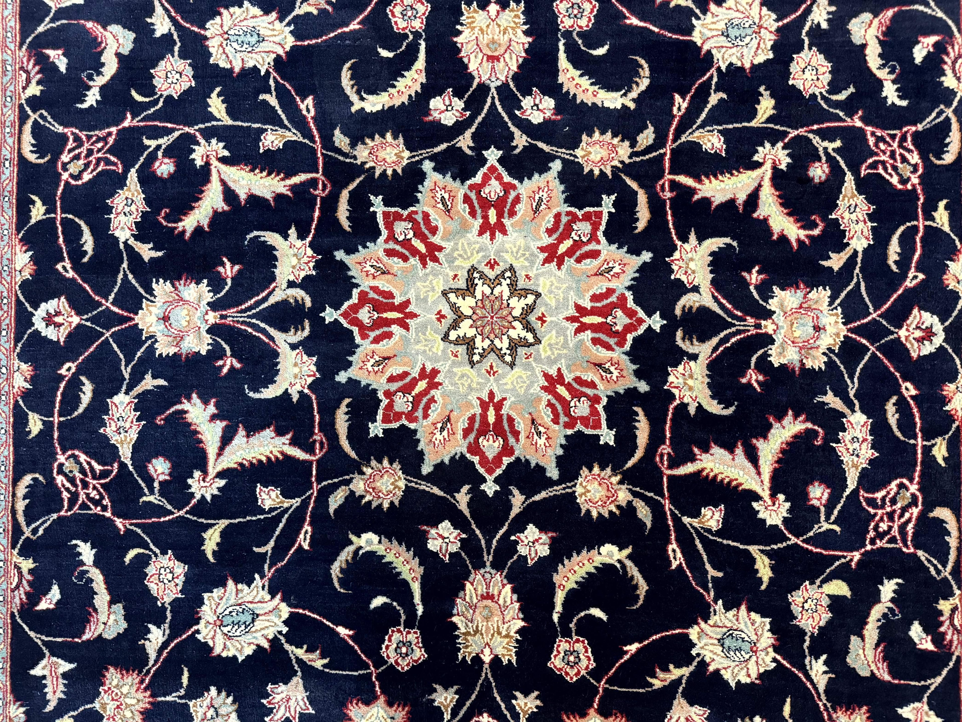 Navy Blue Pak Persian Rug 6x10, Floral Medallion, Traditional Persian Area Rug, Fine 240 KPSI