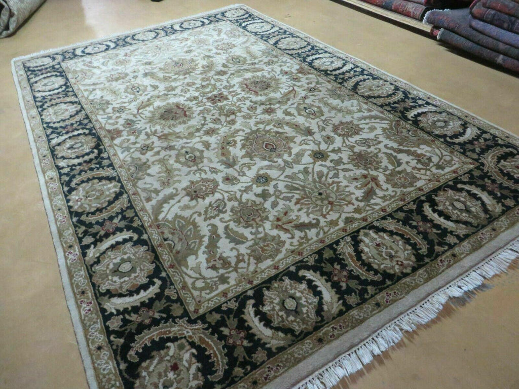 6' X 9' Vintage Handmade India Top Quality Jaipur Floral Oriental Tea Wash Nice