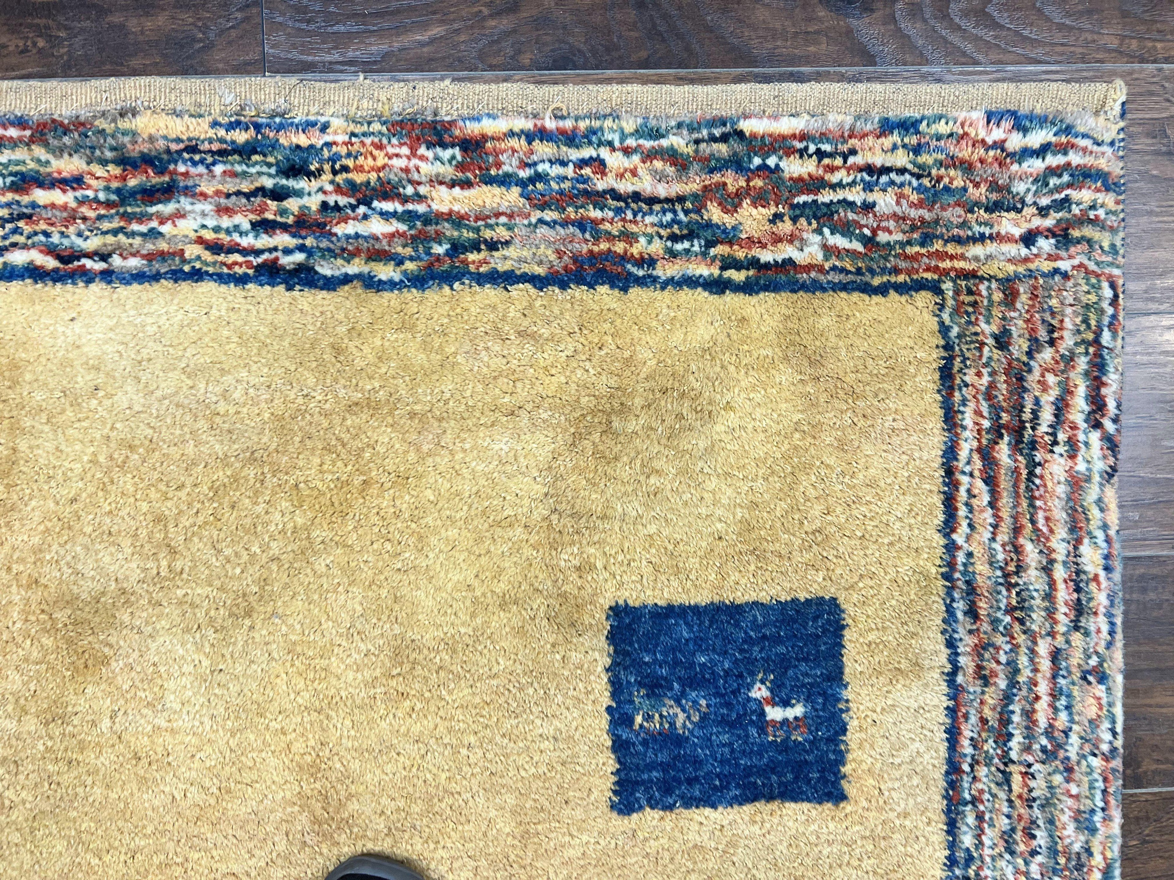 Indo Gabbeh Rug 3.7 x 5, Tribal Rug, Boho Rug, Wool Handmade Carpet
