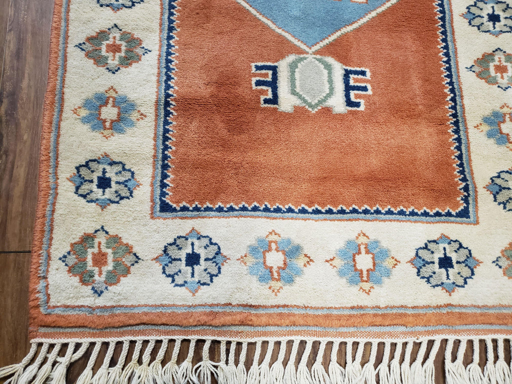 3x5 Handmade Vintage Turkish Area Rug Wool Kazak Carpet 3'1"x4'5" Red Beige