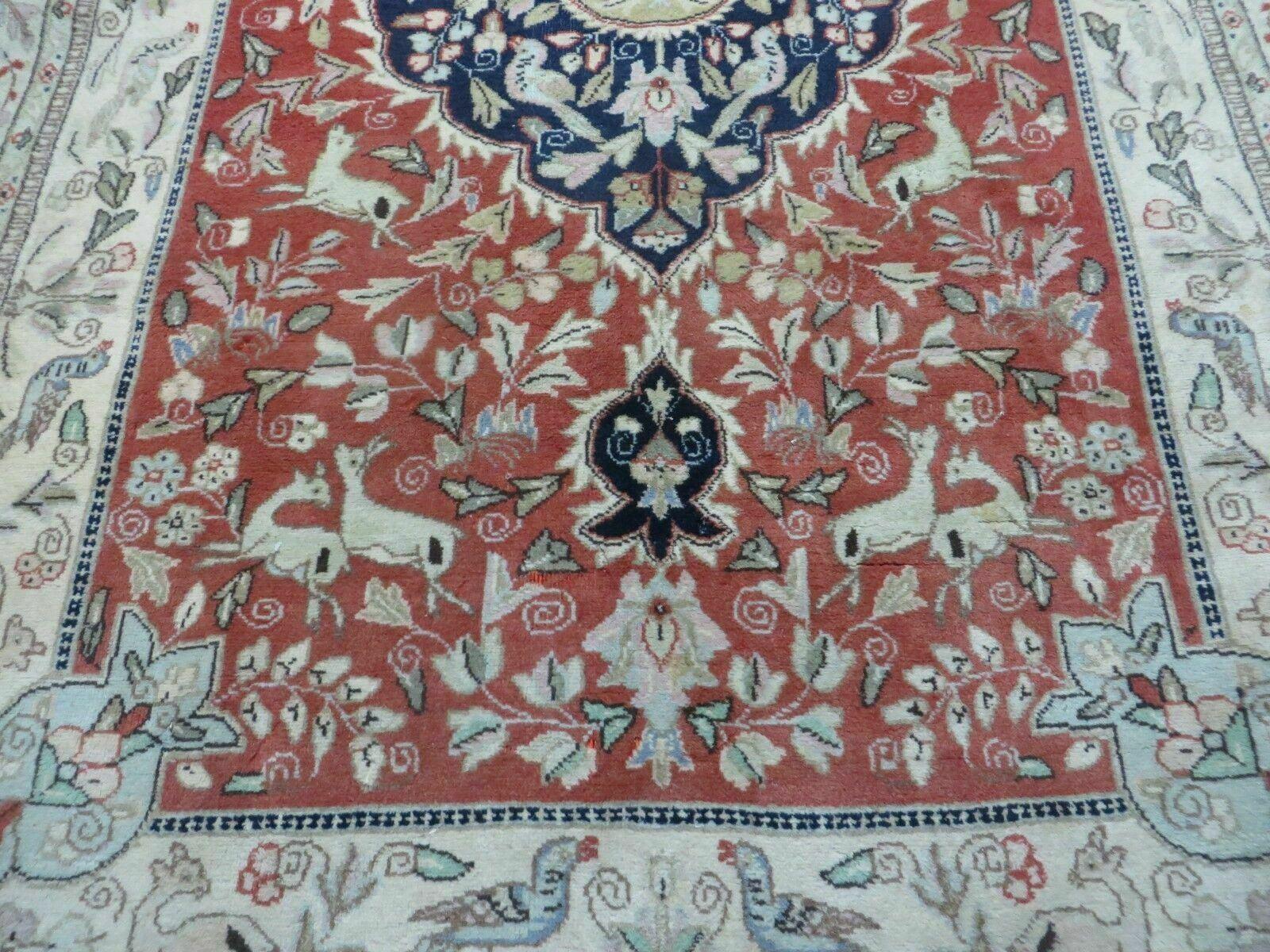 6' X 9' Vintage Handmade India Oriental Floral Wool Rug Hunting Bird Deer Nice