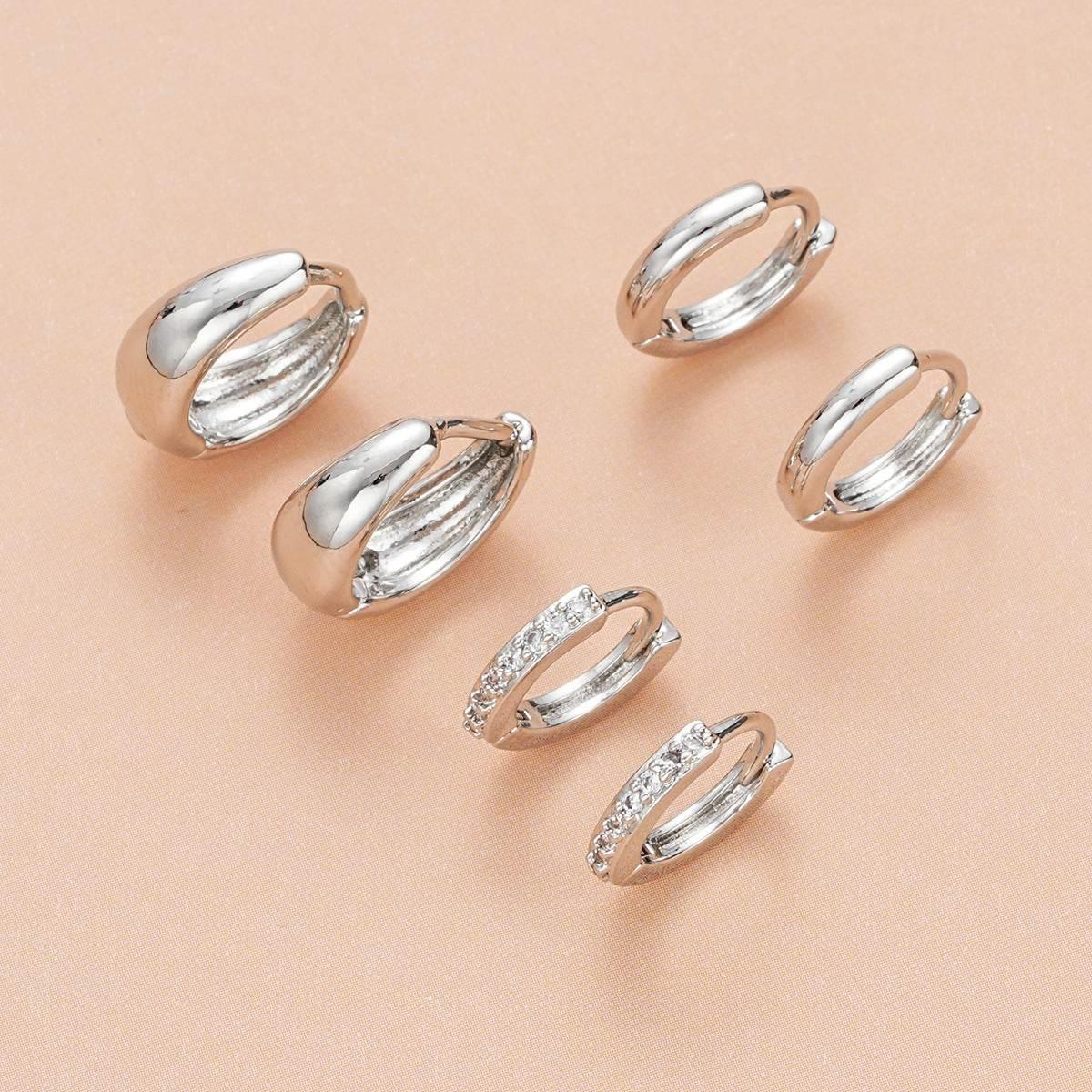 Stacking 3 Pieces Small Hoop Huggie Earrings Set for Women, Silver Stud Earrings for Multiple Piercing Hypoallergenic Trendy Jewelry, Dainty Jackets Cartilage Cubic Zircon Earrings for Women's Gifts