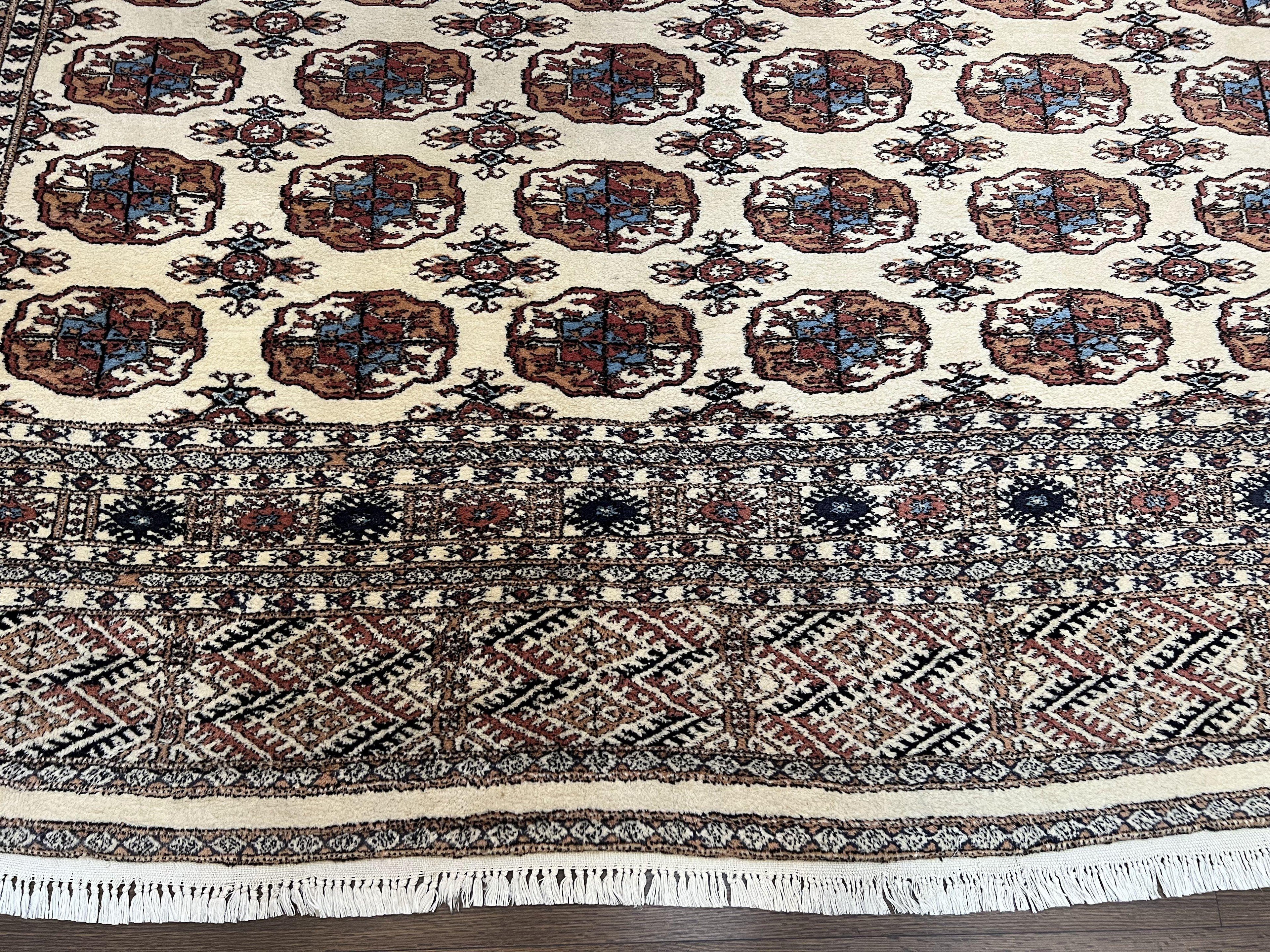 Pakistani Bokhara Rug 8x10, Wool Turkoman Carpet, Ivory/Cream