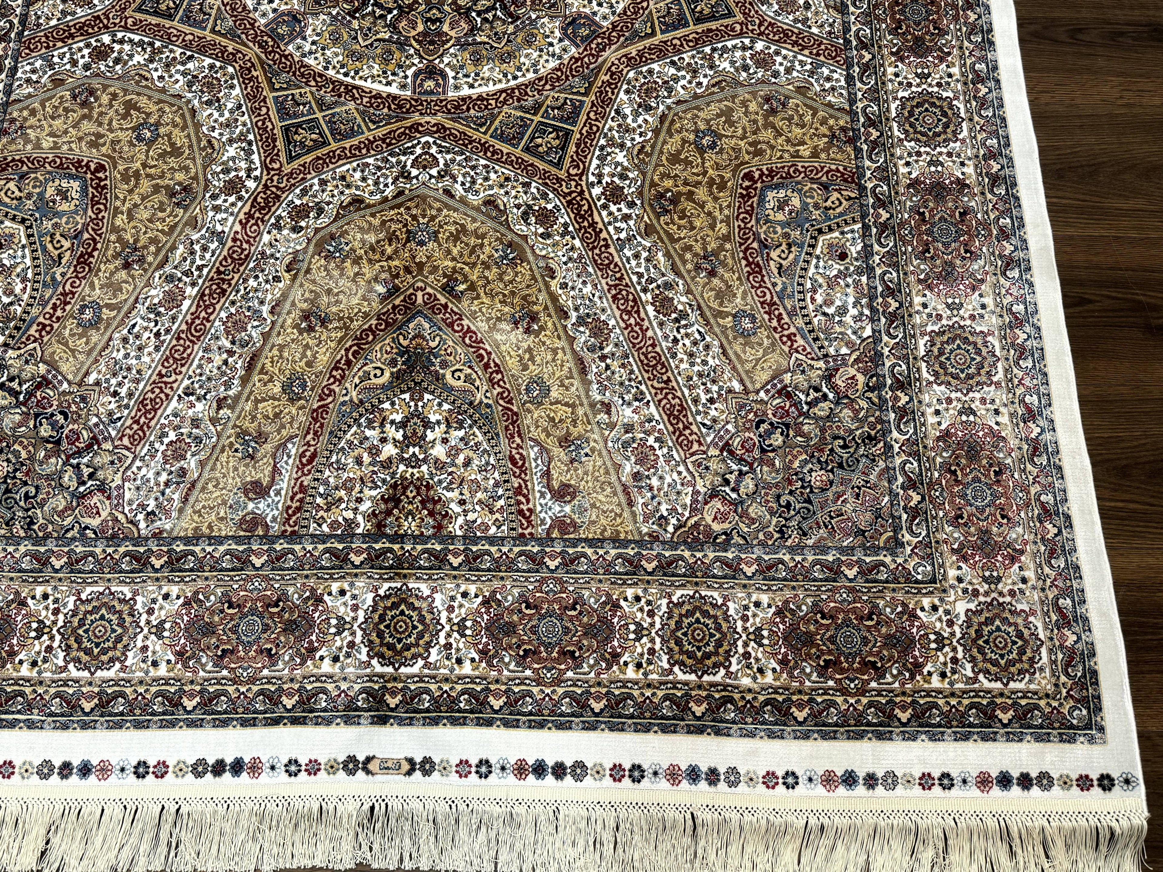 Turkish Silk Rug 5 x 7.6, Dome Design, Bamboo Silk, New