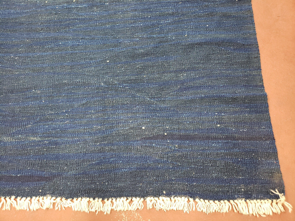 Large Blue Turkish Kilim Rug 7x10, Handmade, Wool