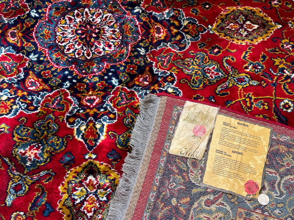 Red Persian Rug 6x9, Medallion Carpet, Ardebil Design, Vintage Belgium Power Loomed Carpet
