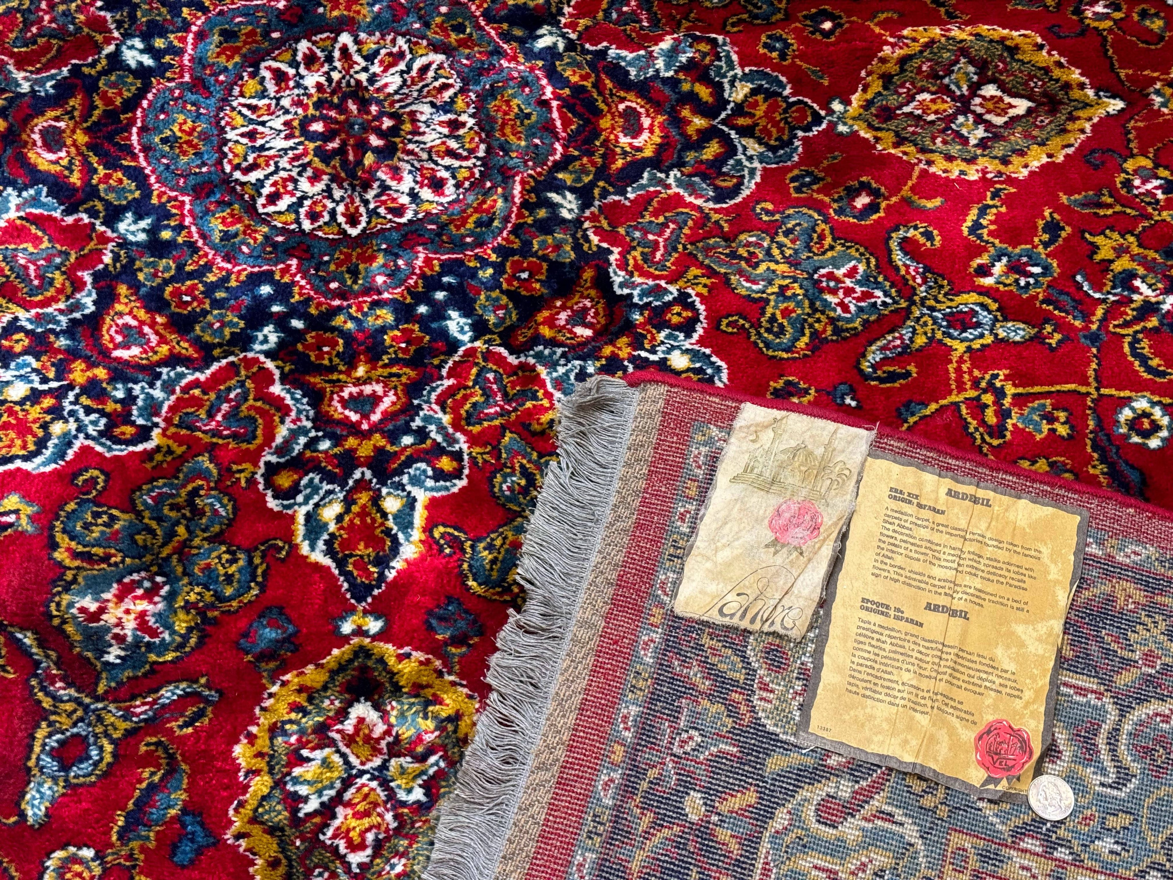 Red Persian Rug 6x9, Medallion Carpet, Ardebil Design, Vintage Belgium Power Loomed Carpet