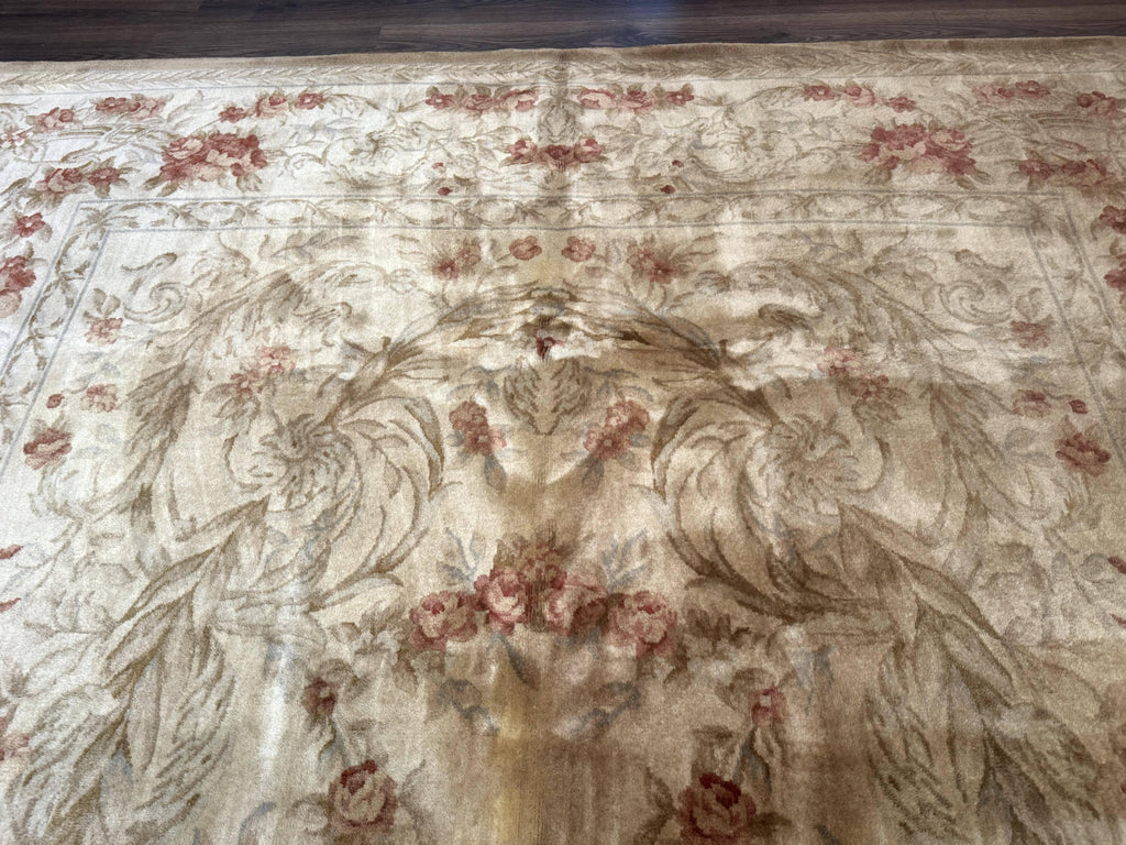 Chinese Aubusson Wool Rug 10x14, European Design, Thick Wool Pile