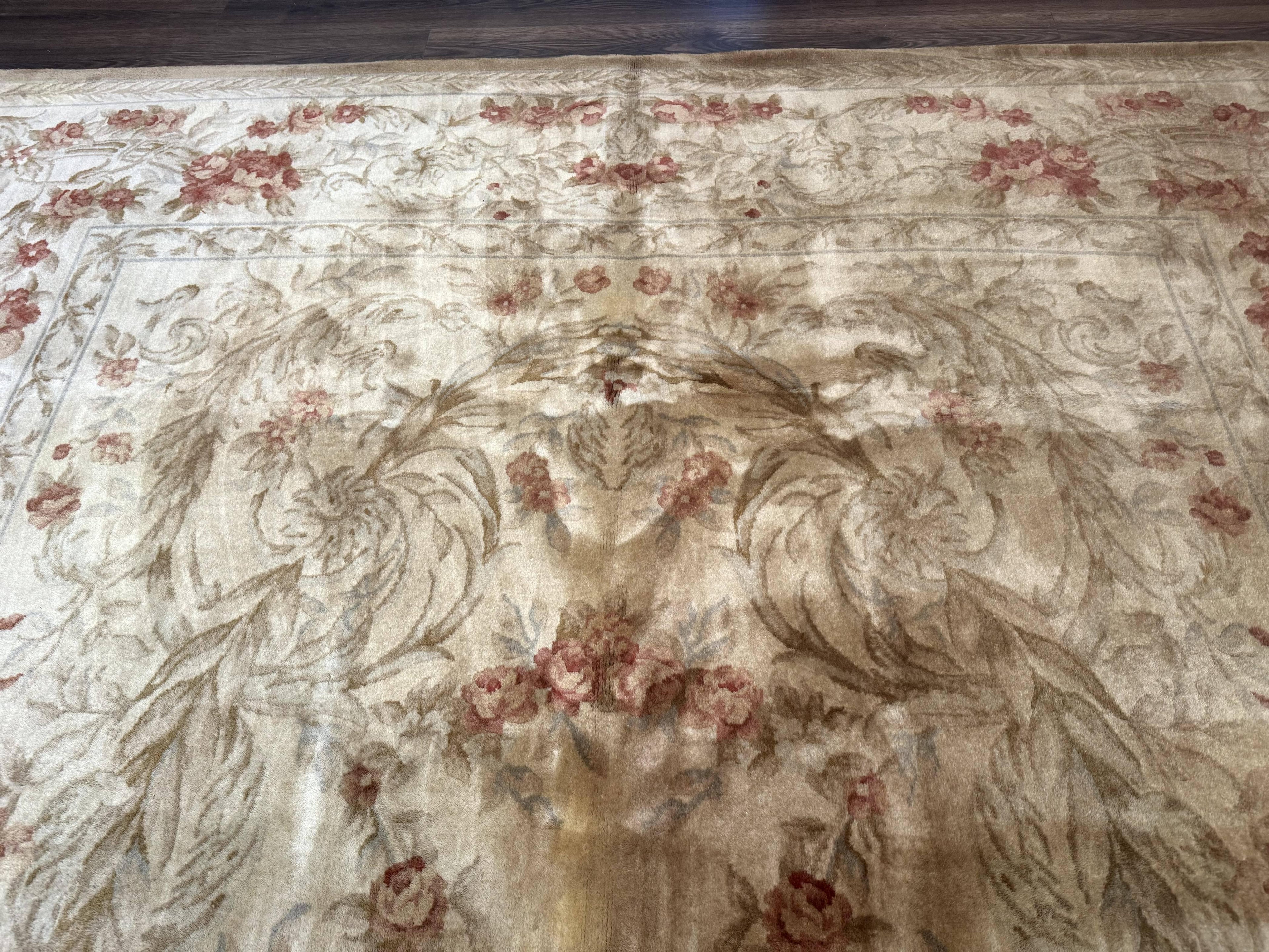 Chinese Aubusson Wool Rug 10x14, European Design, Thick Wool Pile