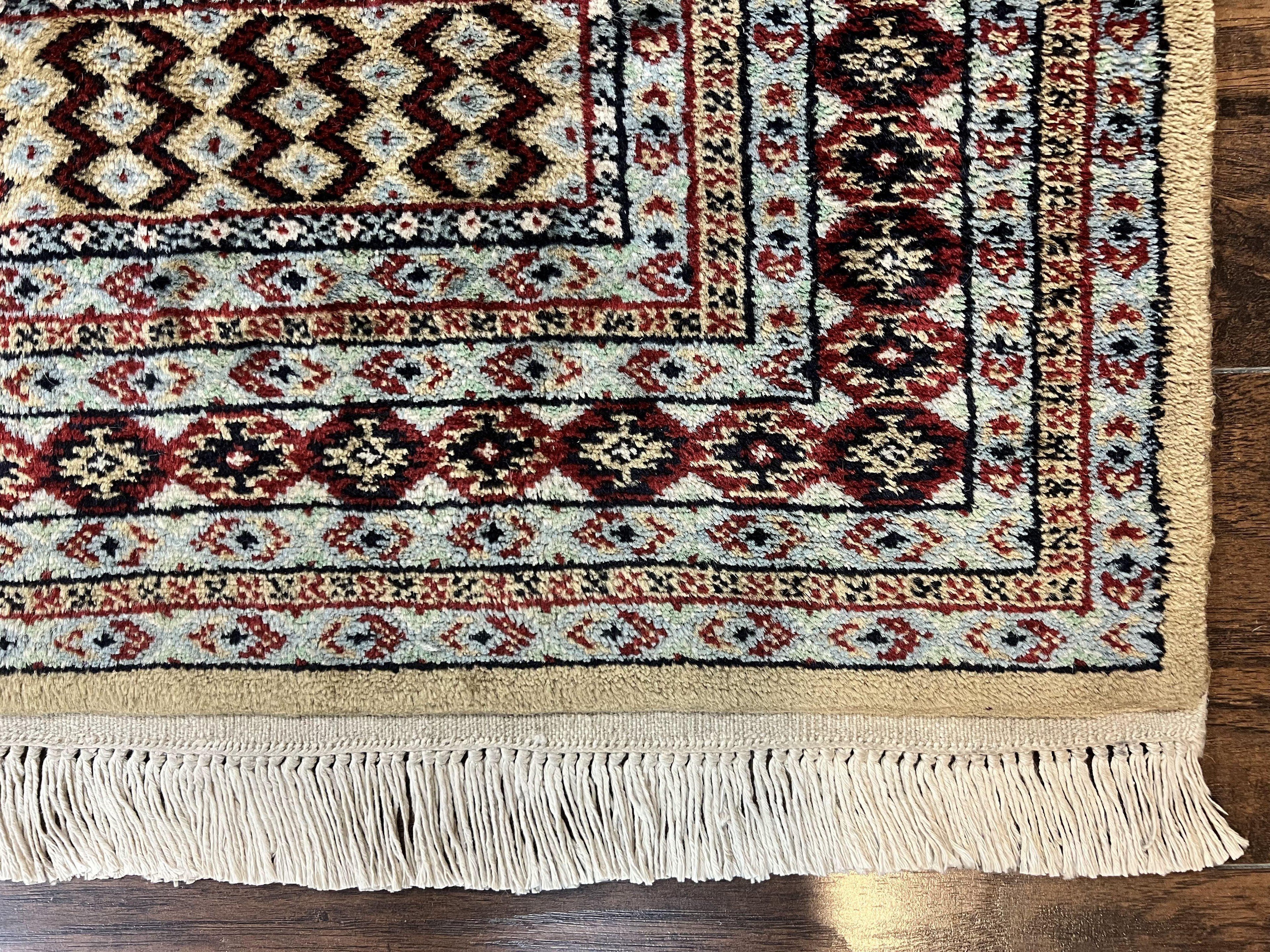 Bokhara Prayer Rug 3x5, Pakistani Turkoman Carpet, Tan, Handmade Vintage Wool Carpet