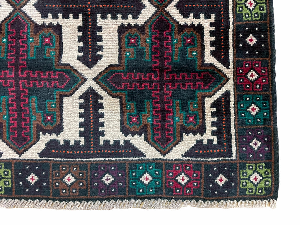 3 X 4.4 Vintage Handmade Tribal Wool Rug Balouchi Rug Afghan Rug Red Beige Green
