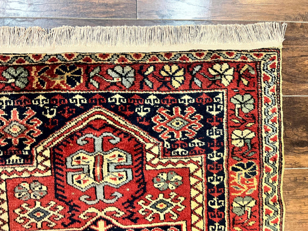 Antique Turkish Sparta Rug 3x4, Geometric Caucasian Pattern, Vintage Handmade Tribal Wool Carpet