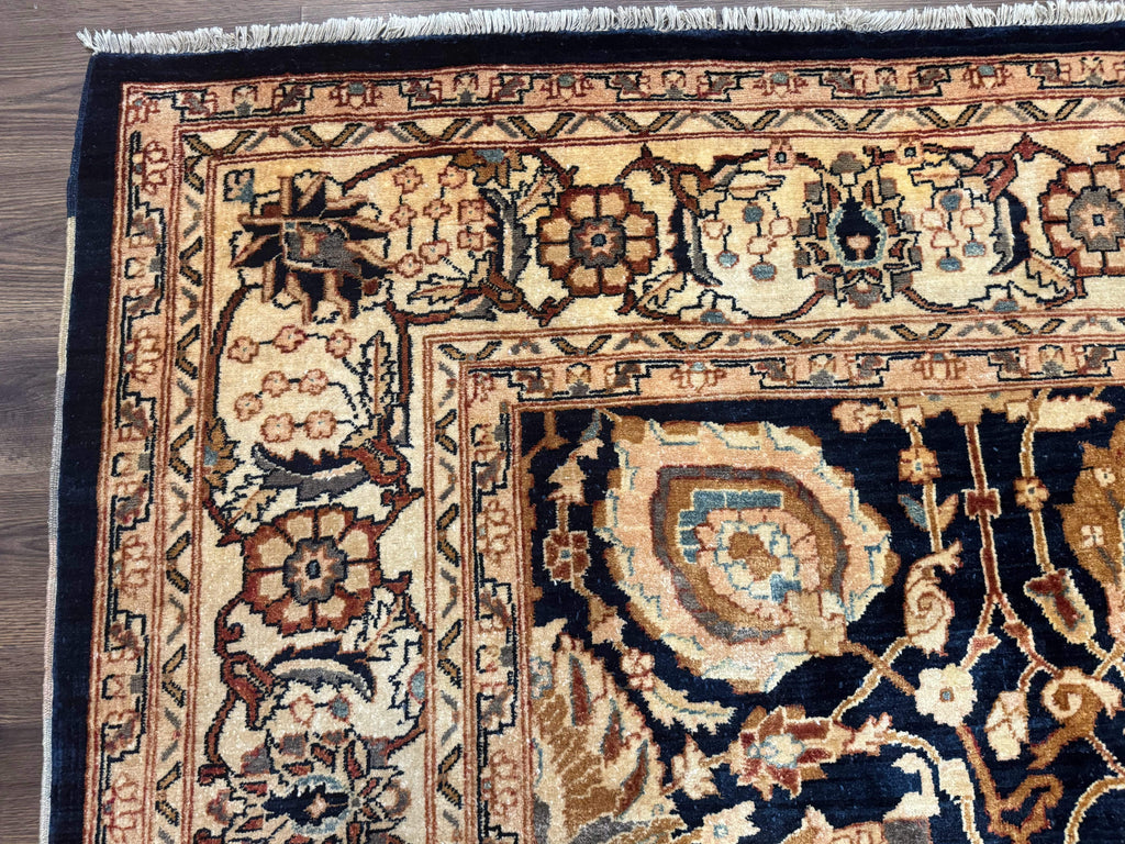 Pak Persian Bidjar Rug 10x13, Midnight Blue and Tan Pakistani Carpet