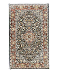 Silk Indian Kashmiri Rug 3x5, Indo Persian Silk on Silk Carpet, Very Fine 350 KPSI, Navy Blue, Handmade, Floral Medallion