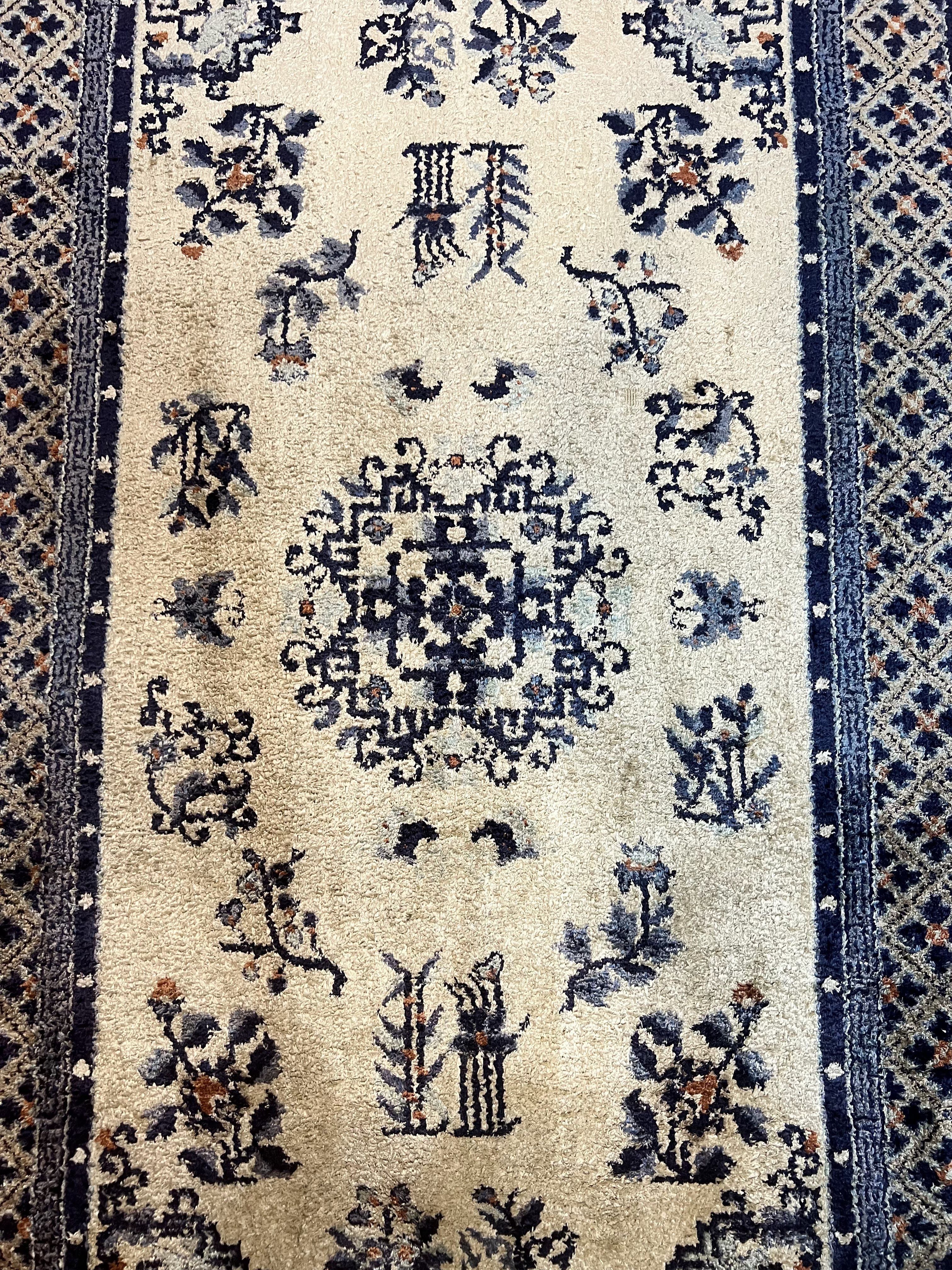 Silk Chinese Rug 3x5, Vintage Handmade Peking Carpet, Asian Oriental Art Deco Rug