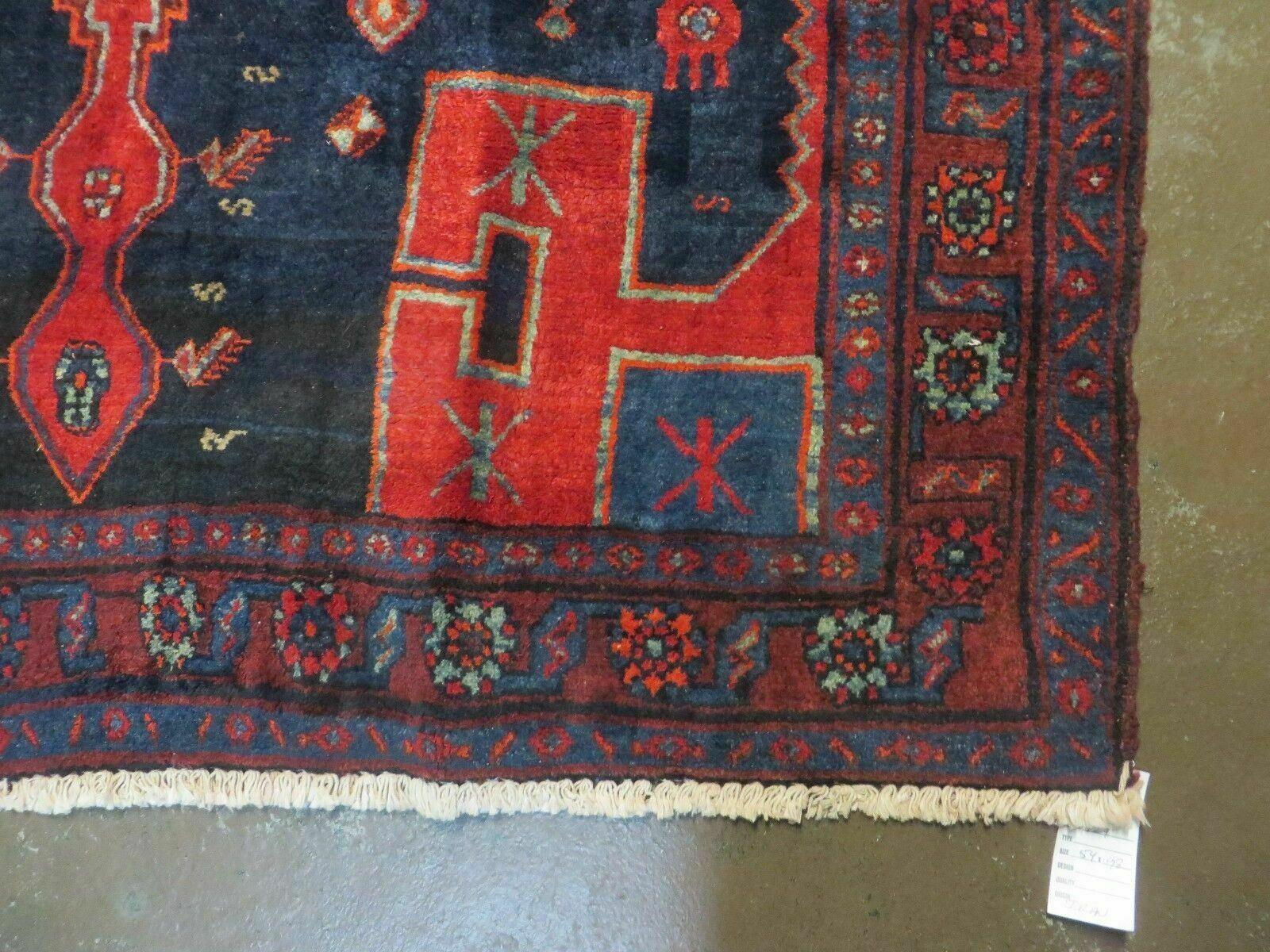 4' 6" X 8' 2" Antique Handmade India Tribal Geometric Wool Rug Red Blue # 129